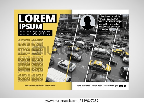 Business magazine, brochure layout with\
urban landscape. Vector\
illustration