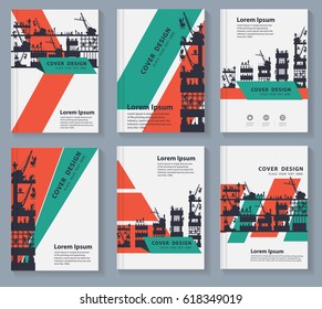 Business magazine cover layout design with silhouette of construction worker concept in A4 size