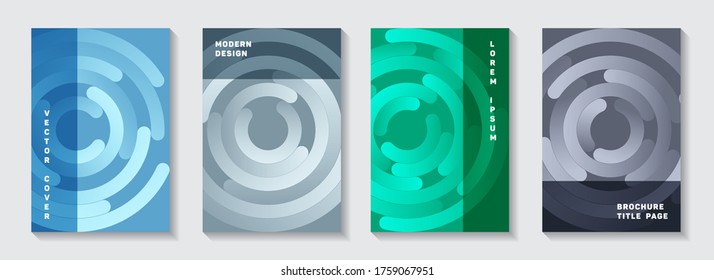Business magazine front pages collection. Simple poster circle elements movement vector backdrops. Aim goal achievement circles concept. Trendy portfolio title pages templates.