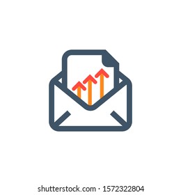 Business Mail Stats vector, Report Mail Icon Logo Design Element, business report with arrow