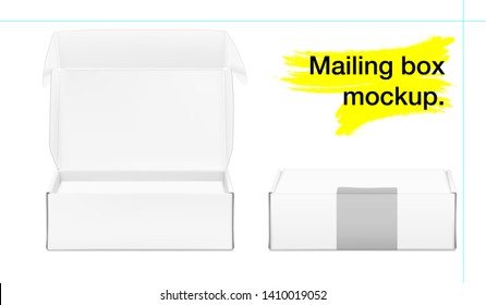 Business mailing box mockup. Open and close view. Ready for presenting your product. Vector illustration isolated on white background. EPS10.	