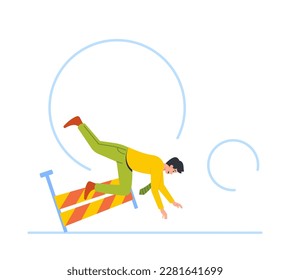 Business Male Character Falling Over An Barrier During Business Race Overcome Challenges And Obstacles In Business World