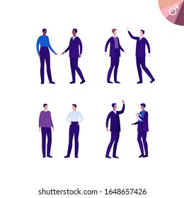 Business male diverse ethnic people set. Vector flat person illustration. Group of corporate men in formal cloth and suit. Design element for banner, poster, background, sketch, art