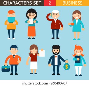 Business Male and Female Characters with Accessories Expressions Icons Set Flat Design Concept Vector Illustration