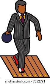 Business man 10 pin bowling.