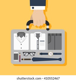 Business man accessory with Briefcase on yellow background.