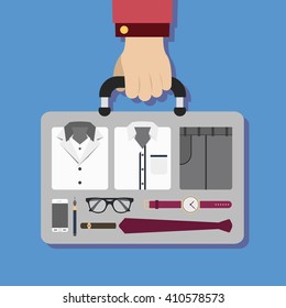 Business man accessory on blue background.