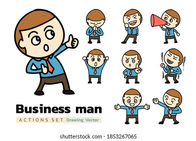 Business man with actions set. Drawing vector show a man with activities.