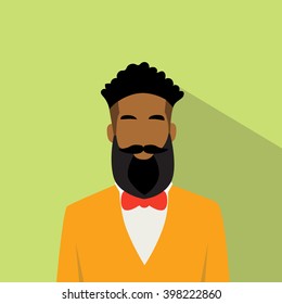 Business Man African American Ethnic Beard Portrait Flat Vector Illustration