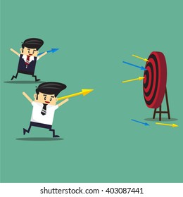 Business man aim arrow to target. success concept