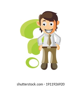 Business man with Answer and question sign cartoon character Illustration design creation Isolated