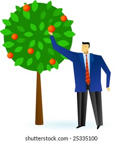 Business man with apple tree.
