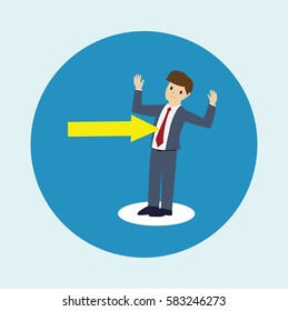 Business man with arrow. Business concept. flat design. vector illustration