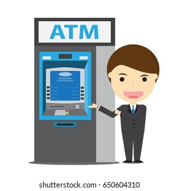 Business man with ATM. vector illustration.
