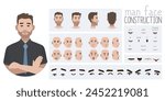 Business man avatar creation  suitable for animation. Generator, constructor of diverse views of eyes, lips, emotion expressions mouth animation and lip sync. Male character face construction. 