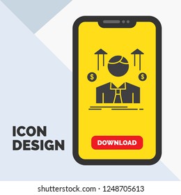 Business, man, avatar, employee, sales man Glyph Icon in Mobile for Download Page. Yellow Background