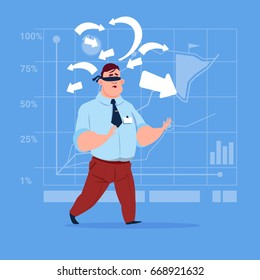 Business Man With Bandage On Eyes Choose Direction Way Arrow Risk Concept Flat Vector Illustration