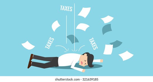 business man bankrupt and falling down because of taxes