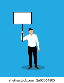 Business Man with Banner Place for Text. Advertising a product sale or a vacant position in a company vector art