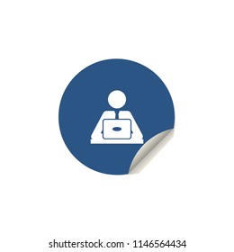 business man behind laptop icon in sticker style. One of people in work collection icon can be used for UI/UX 