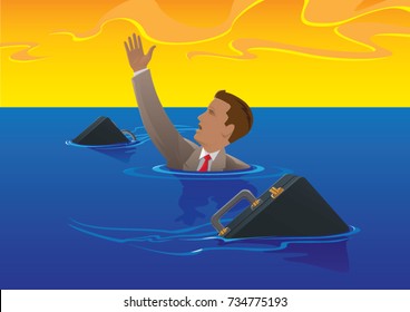 A business man being circled by sharks