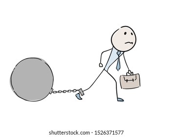 business man with big ball in her leg draw