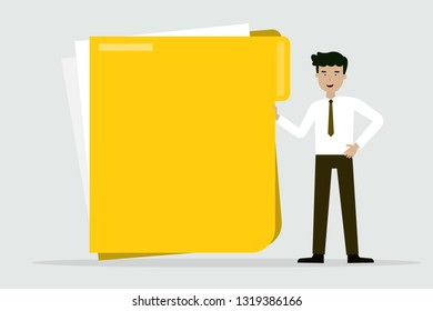 business man with big folder, flat animation design.