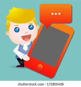 business man with big smartphone