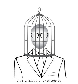 Business man in birdcage concept - Vector illustration. 
