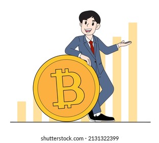 Business man with bitcoin and graph