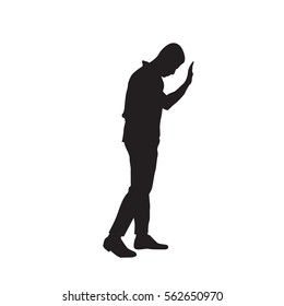 Business Man Black Silhouette Problem Concept Full Length Over White Background Vector Illustration