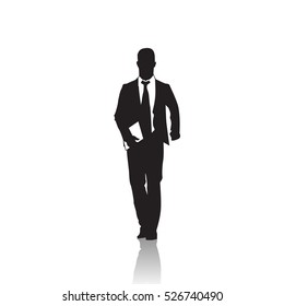 Business Man Black Silhouette Standing Full Length Over White Background Vector Illustration
