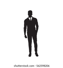 Business Man Black Silhouette Standing Full Length Over White Background Vector Illustration