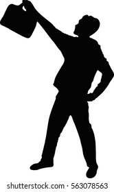 Business Man Black Silhouette Standing Full Length Over White Background Hold Briefcase Vector Illustration