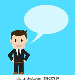 Business man with blank speech bubble. Vector illustration.