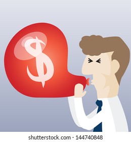 Business man blowing air into dollar balloon, EPS10 vector format
