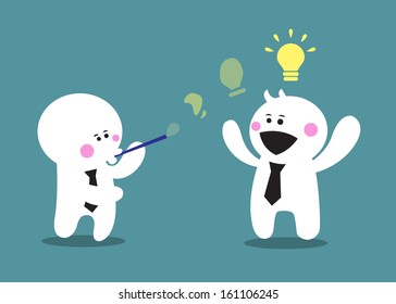 business man blowing bubble soap make new ideas, business man happy when have new ideas