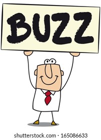  Business man with a board on which is write Buzz