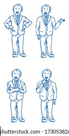 Business man boss illustration in different emotions  sad  happy  thoughtful   poses  hand drawn sketch    part 1