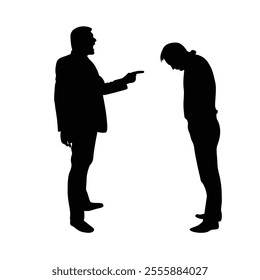 Business Man Boss Screaming at an Employee Silhouette. Conflicts at work and stressful situations vector art