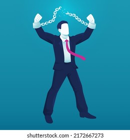 Business man breaking chain for freedom and spirit in business concept