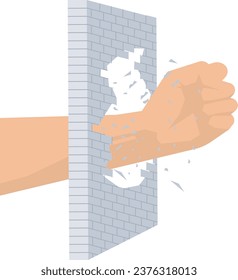 Business man breaking through wall
