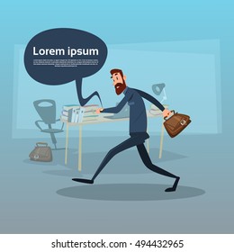 Business Man With Briefcase Chat Bubble At Office Flat Vector Illustration