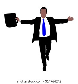 business man with briefcase expressing winning winner energy success, vector 