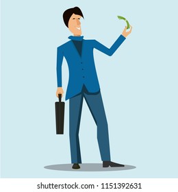 Business man with briefcase and money