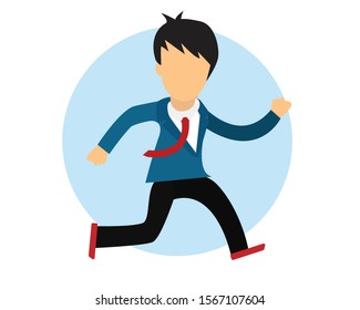 Business man with briefcase running fast with waving necktie