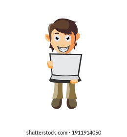 Business man Bring Laptop cartoon character Illustration design creation Isolated