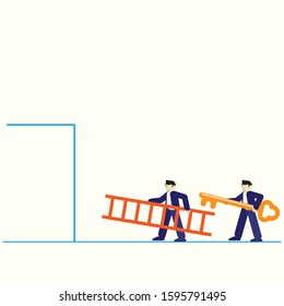 business man bring stairs and key success flat vector illustration teamwork