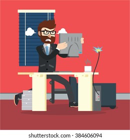 Business man broken monitor 