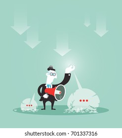 Business man with broken speech bubble 